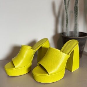 Vibrant Yellow Platform Shoes with Chunky Heel